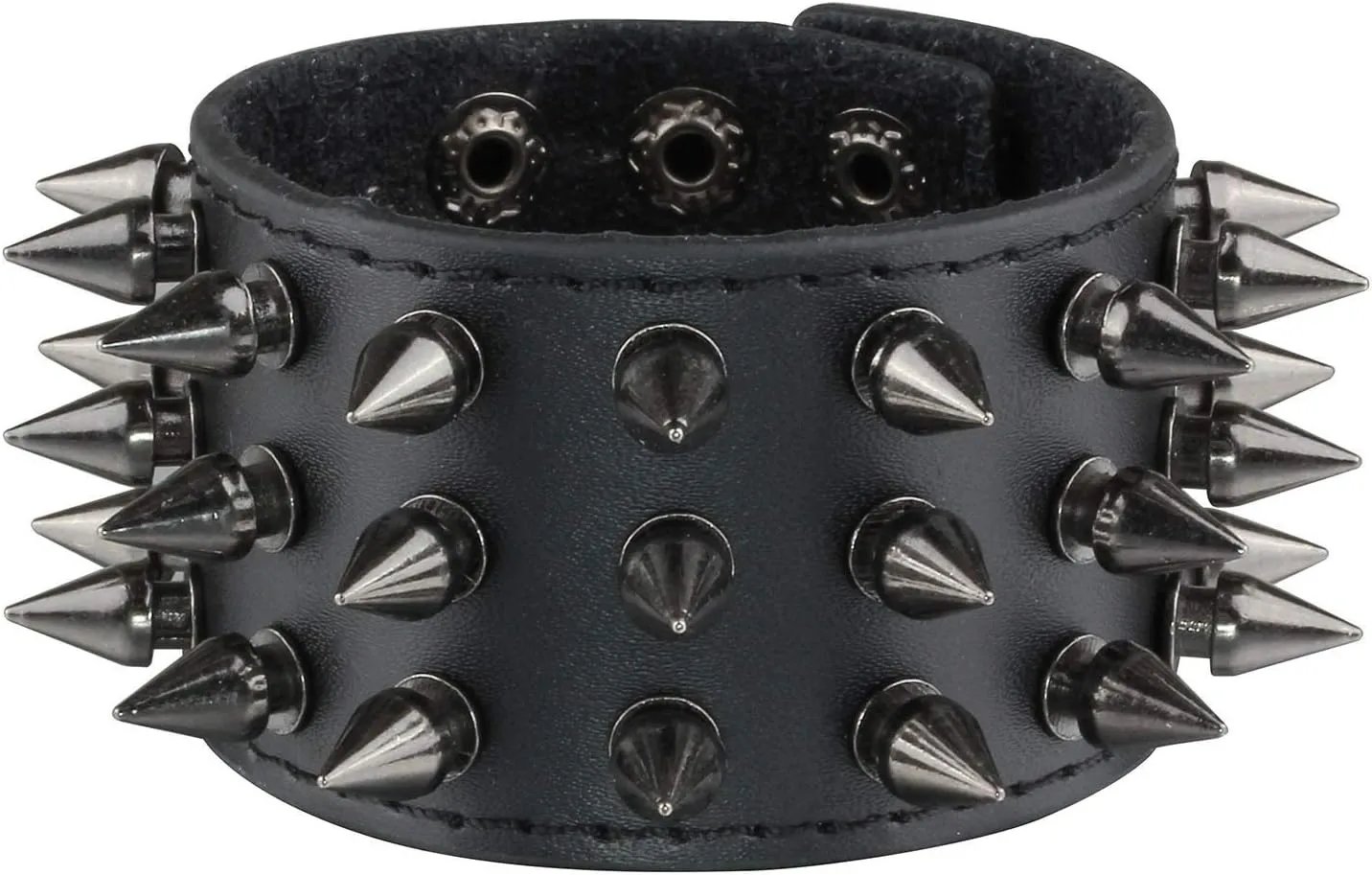 MILAKOO Unisex Black Metal Spike Studded Punk Rock Biker Wide Strap Leather Bracelet Chain Wristband Adjustable
