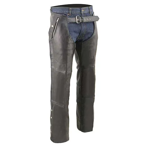 Milwaukee Leather Chaps for Men's Black Leather 4-Pockets - Snap Out