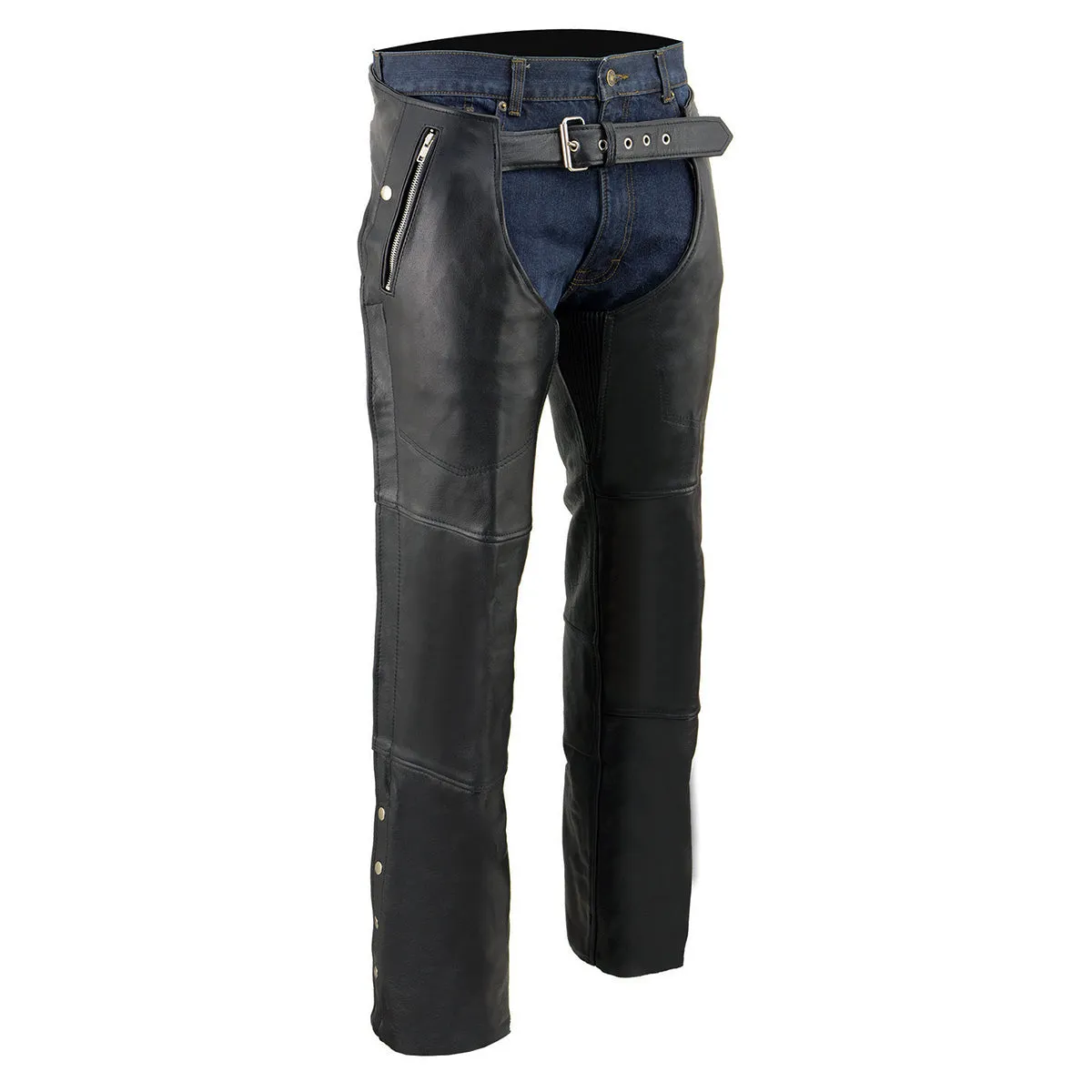Milwaukee Leather Chaps for Men's Black Leather 4-Pockets - Snap Out