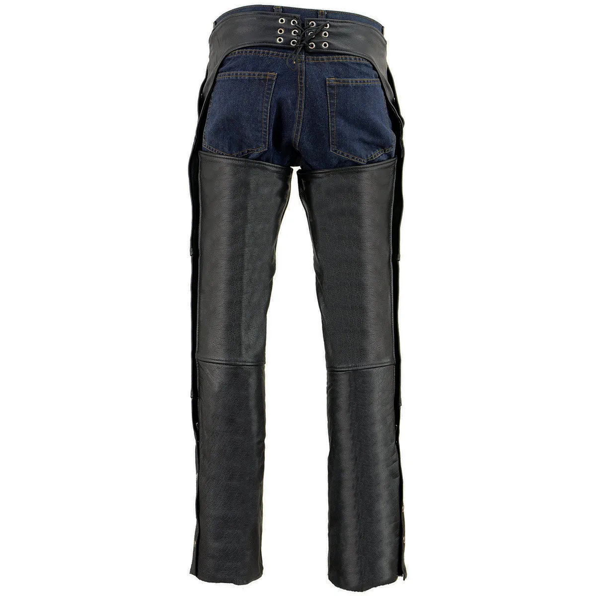 Milwaukee Leather Chaps for Men's Black Leather 4-Pockets - Snap Out