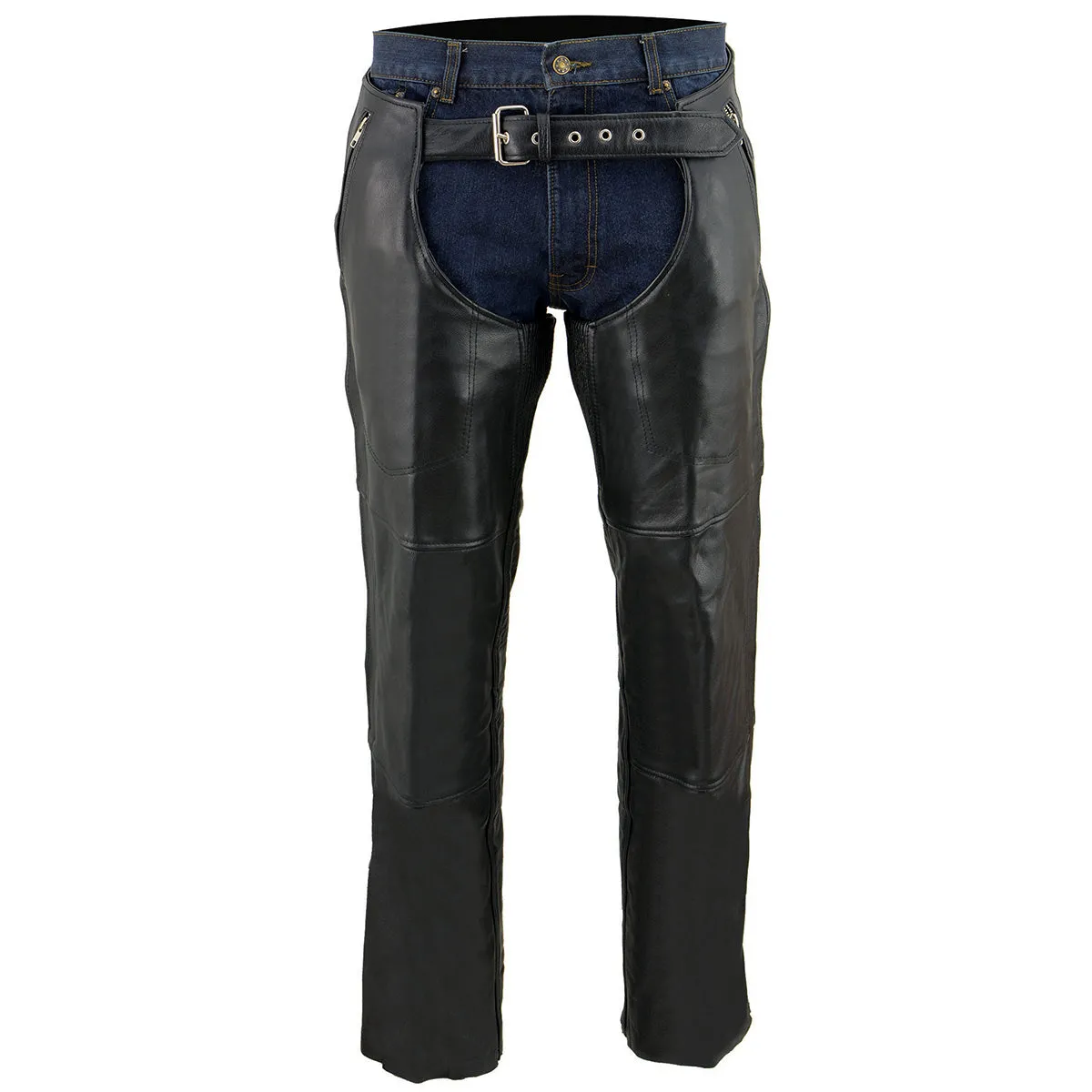 Milwaukee Leather Chaps for Men's Black Leather 4-Pockets - Snap Out
