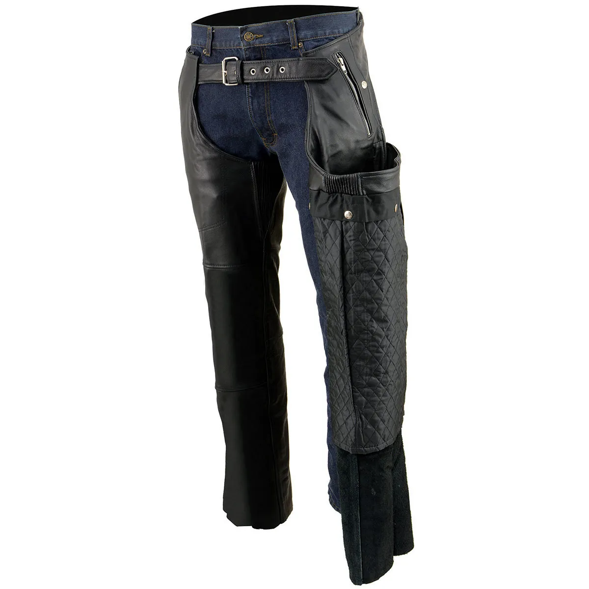 Milwaukee Leather Chaps for Men's Black Leather 4-Pockets - Snap Out
