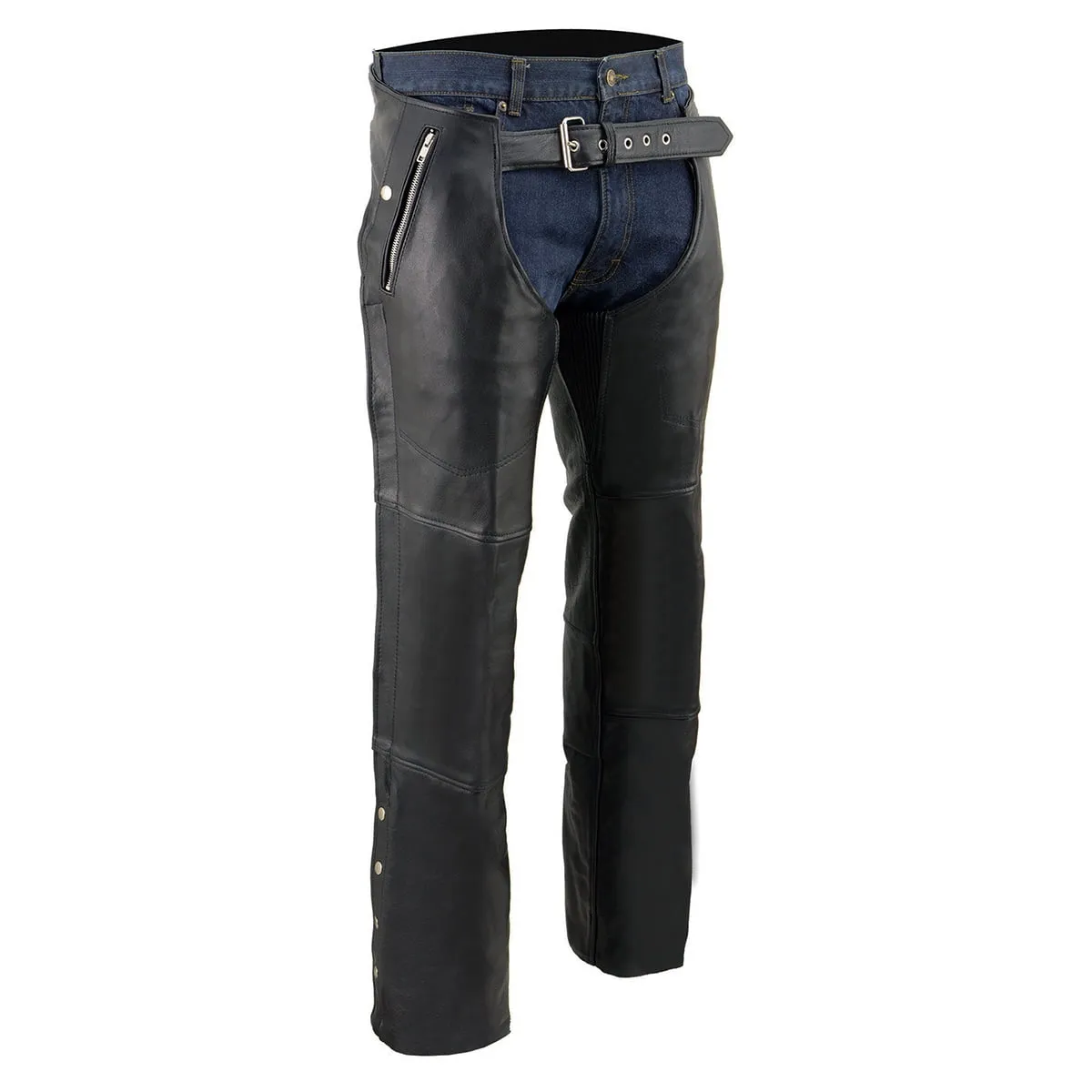 Milwaukee Leather Chaps for Men's Black Leather 4-Pockets - Snap Out
