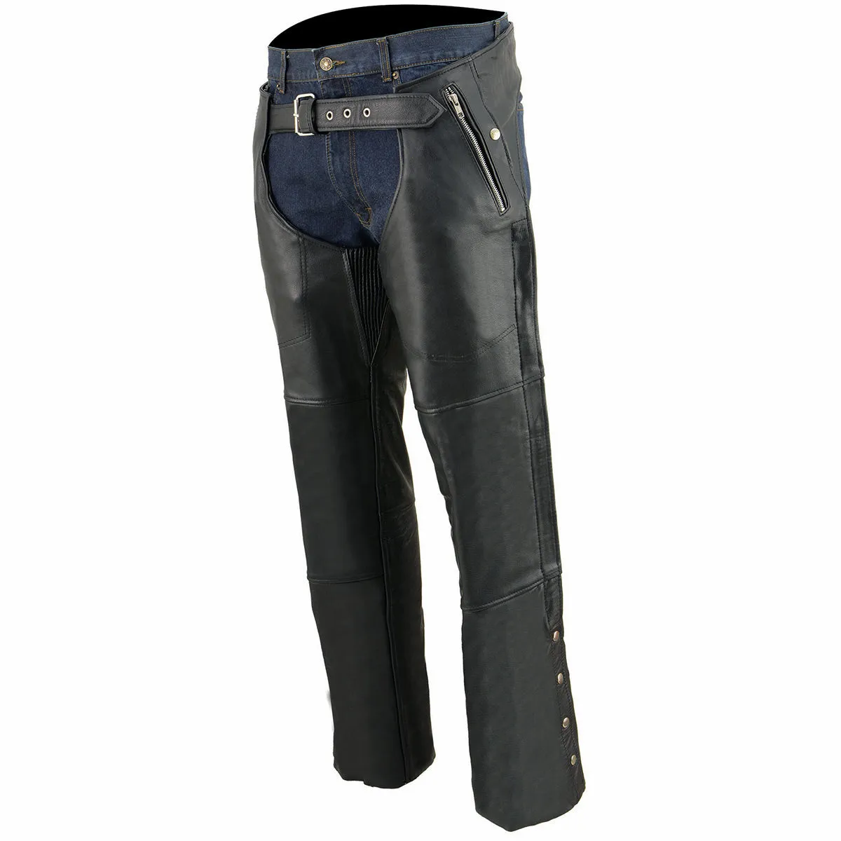 Milwaukee Leather Chaps for Men's Black Leather 4-Pockets - Snap Out