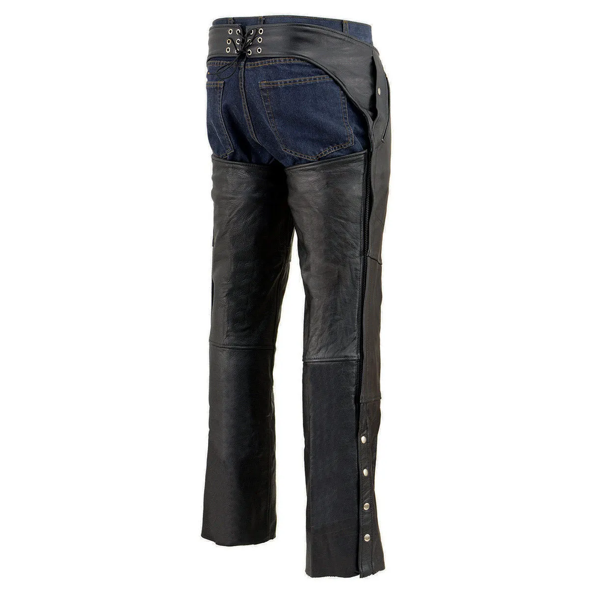 Milwaukee Leather Chaps for Men's Black Leather 4-Pockets - Snap Out