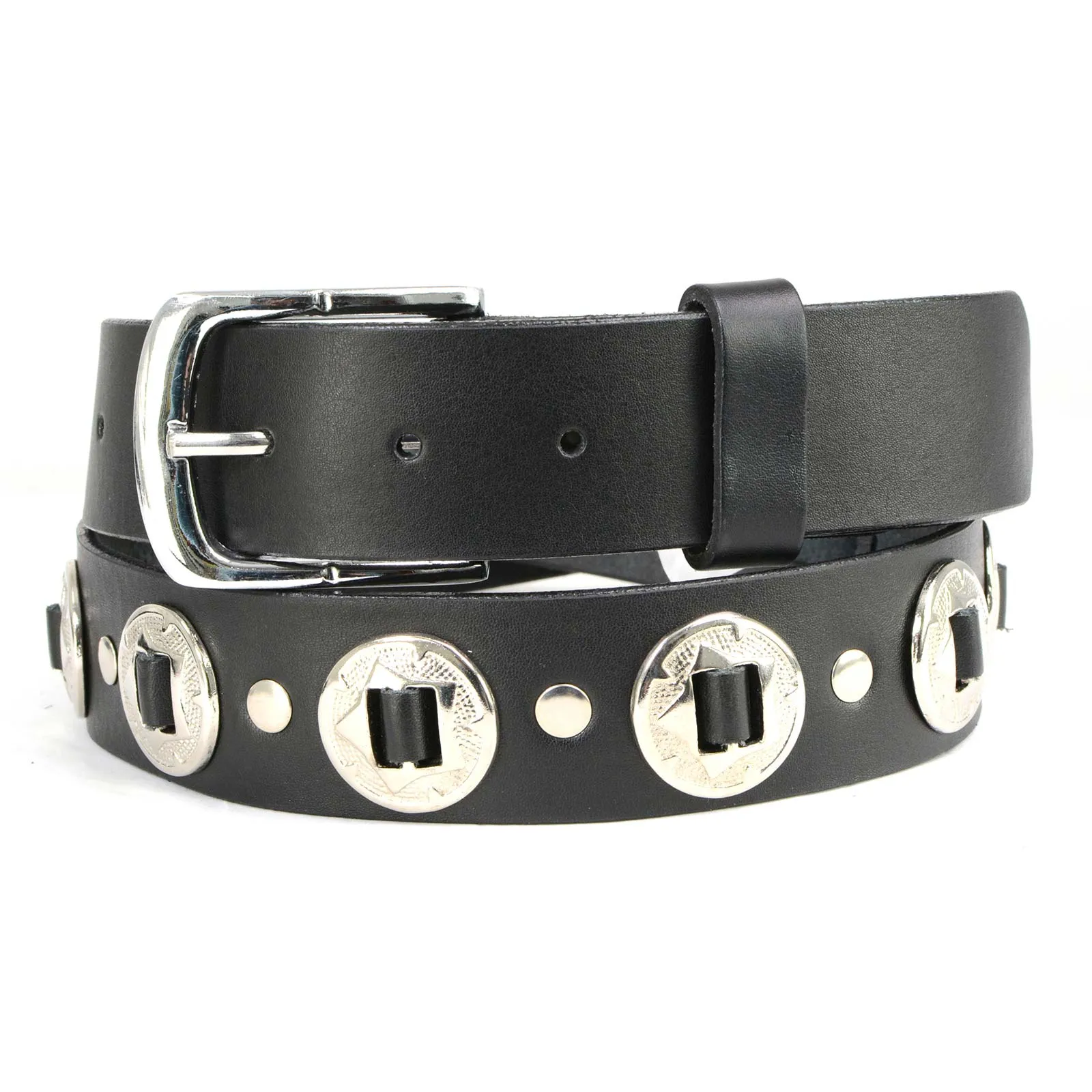 Milwaukee Leather MP7120 Men's Chrome Conchos - Black Genuine Leather