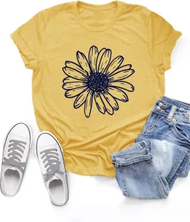 MZEAZRK Womens Summer Graphic Tee Shirts Cottage-Core Cute Boho Short Sleeve Tshirt Teen Girls