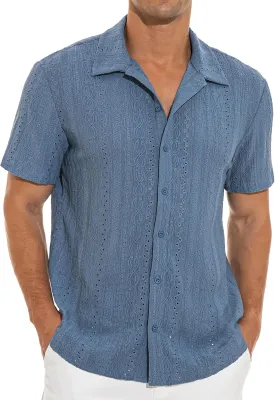 NITAGUT Men's Short Sleeve Shirts Casual Button Down Shirts Vacation Beach Summer Hollow Out Tops