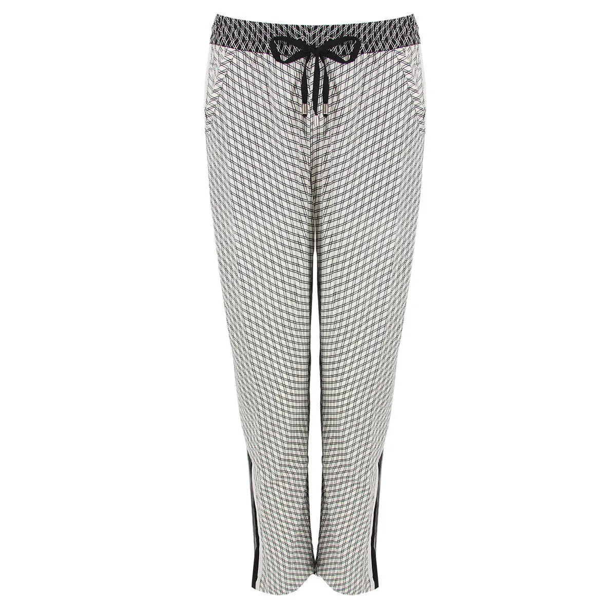 Petty Pant - Elastic Waist Pant in White Diagonal Grid Print