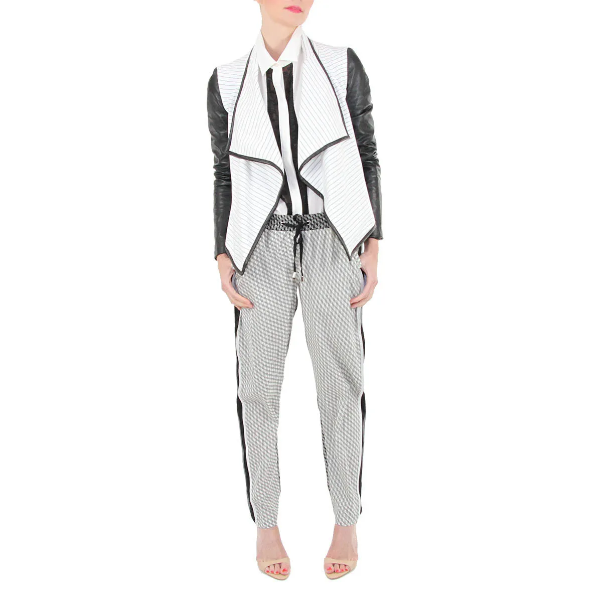 Petty Pant - Elastic Waist Pant in White Diagonal Grid Print