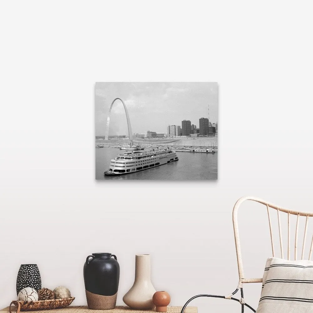 "1960's St. Louis Missouri Gateway Arch Skyline Mississippi River Ss Admiral C" Canvas Wall Art