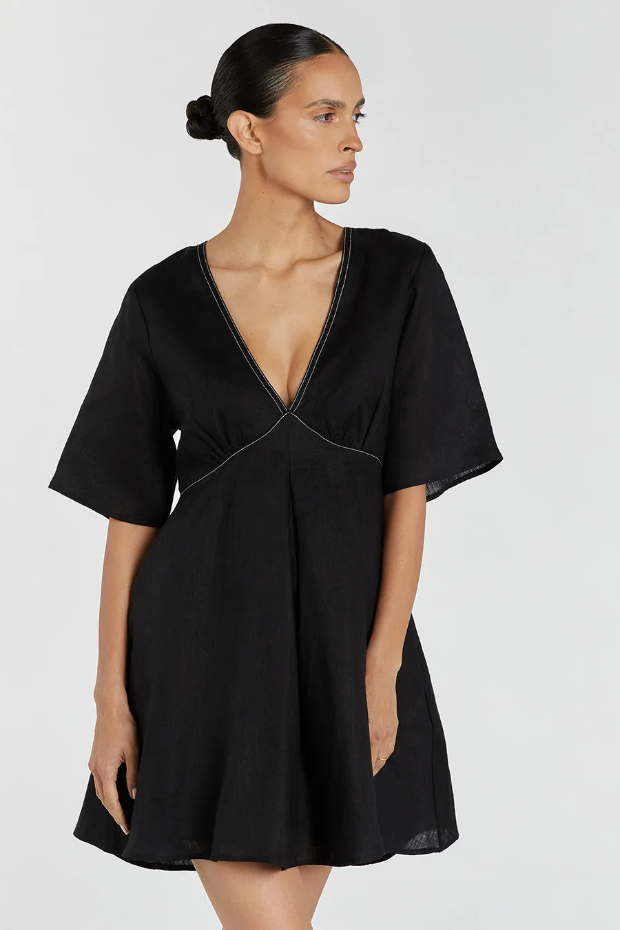 RHODES BLACK LINEN MINI DRESS