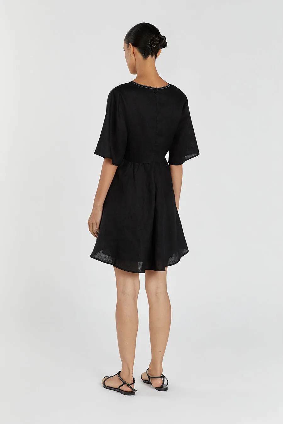 RHODES BLACK LINEN MINI DRESS