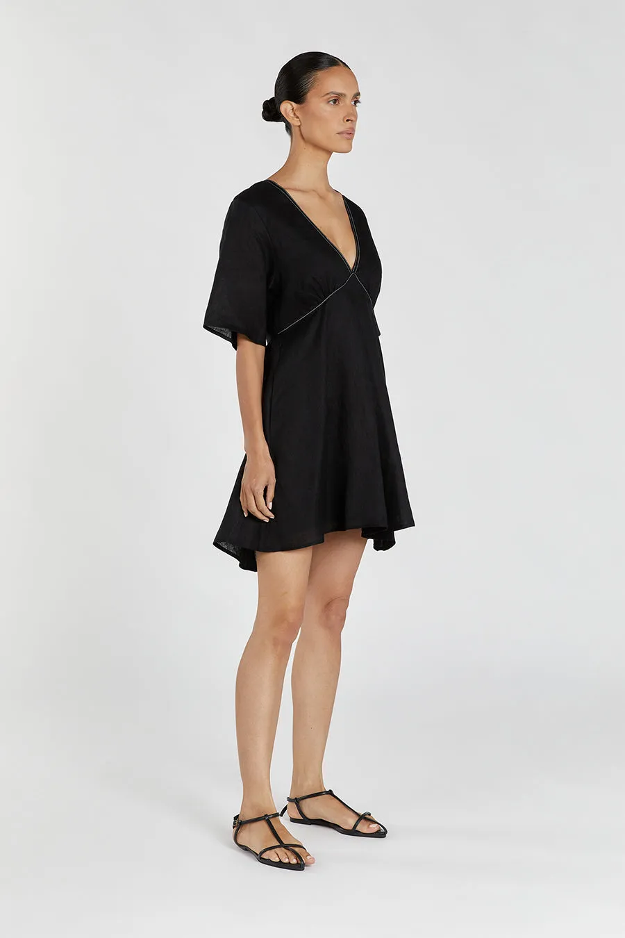 RHODES BLACK LINEN MINI DRESS