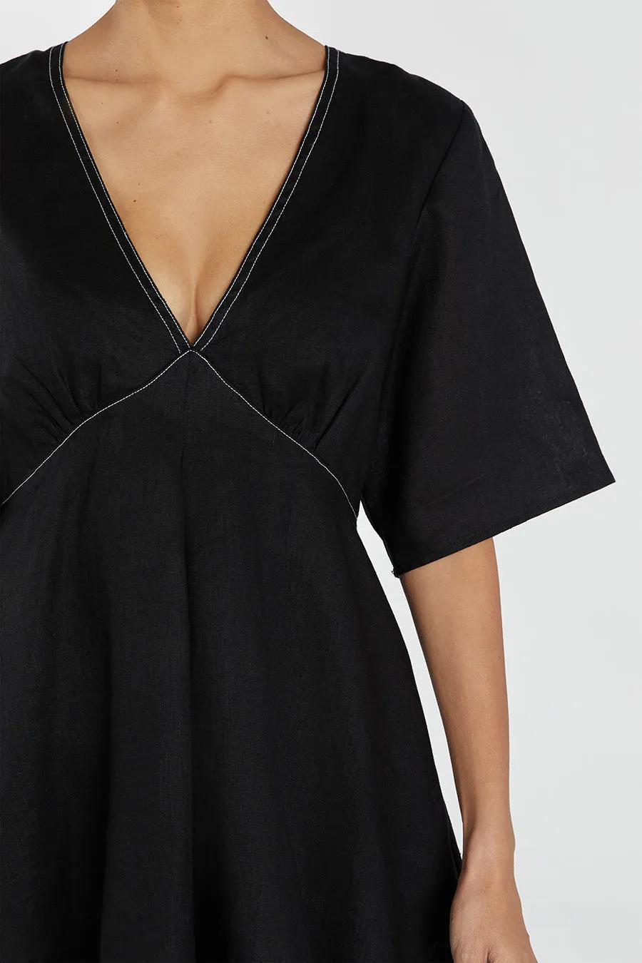 RHODES BLACK LINEN MINI DRESS