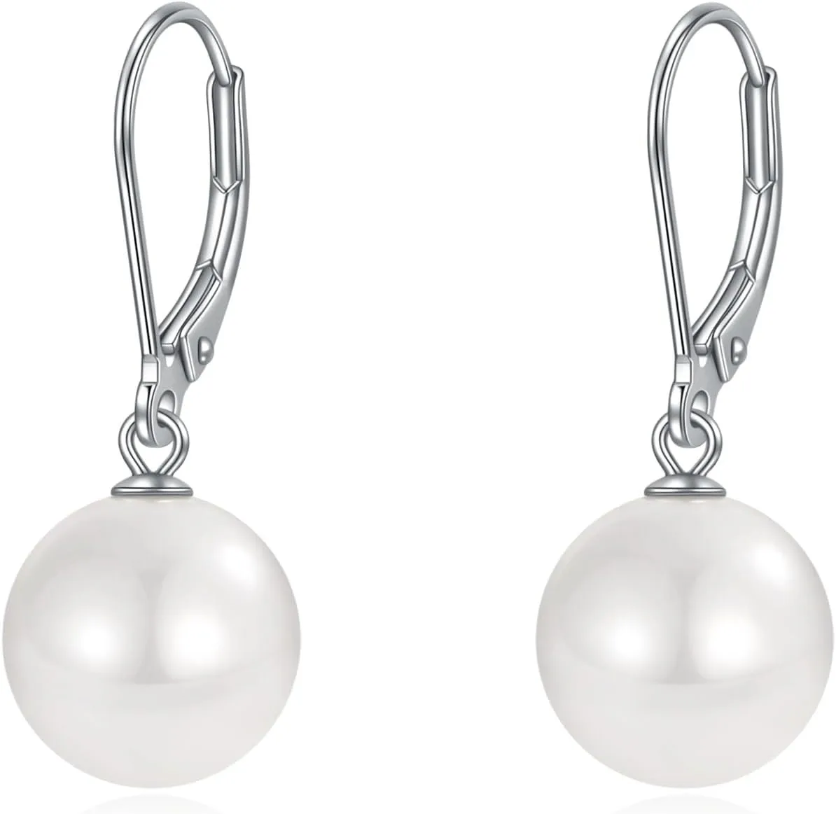 Rnivida 925 Sterling Silver Hypoallergenic Pearl Leverback Earrings,Single White Round Pearl Drop Jewelry Gift for Women