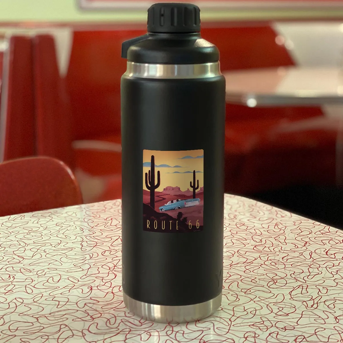 Route 66 Convertible Car Mini Vinyl Sticker