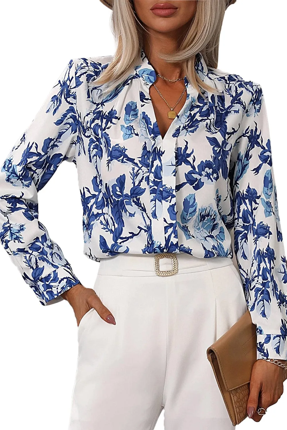 Saffi Floral Print Notched V-Neck Blouse | S-XL | PRE ORDER