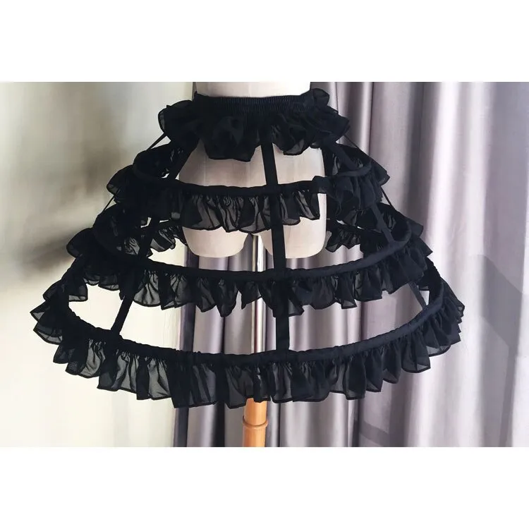 Short 3 Hoop Lolita Petticoat White/Black Crinoline Gothic Petticoat Underskirt for Woman