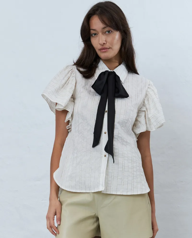 Stella Nova Bow Tie Cream Gold Stripe Blouse