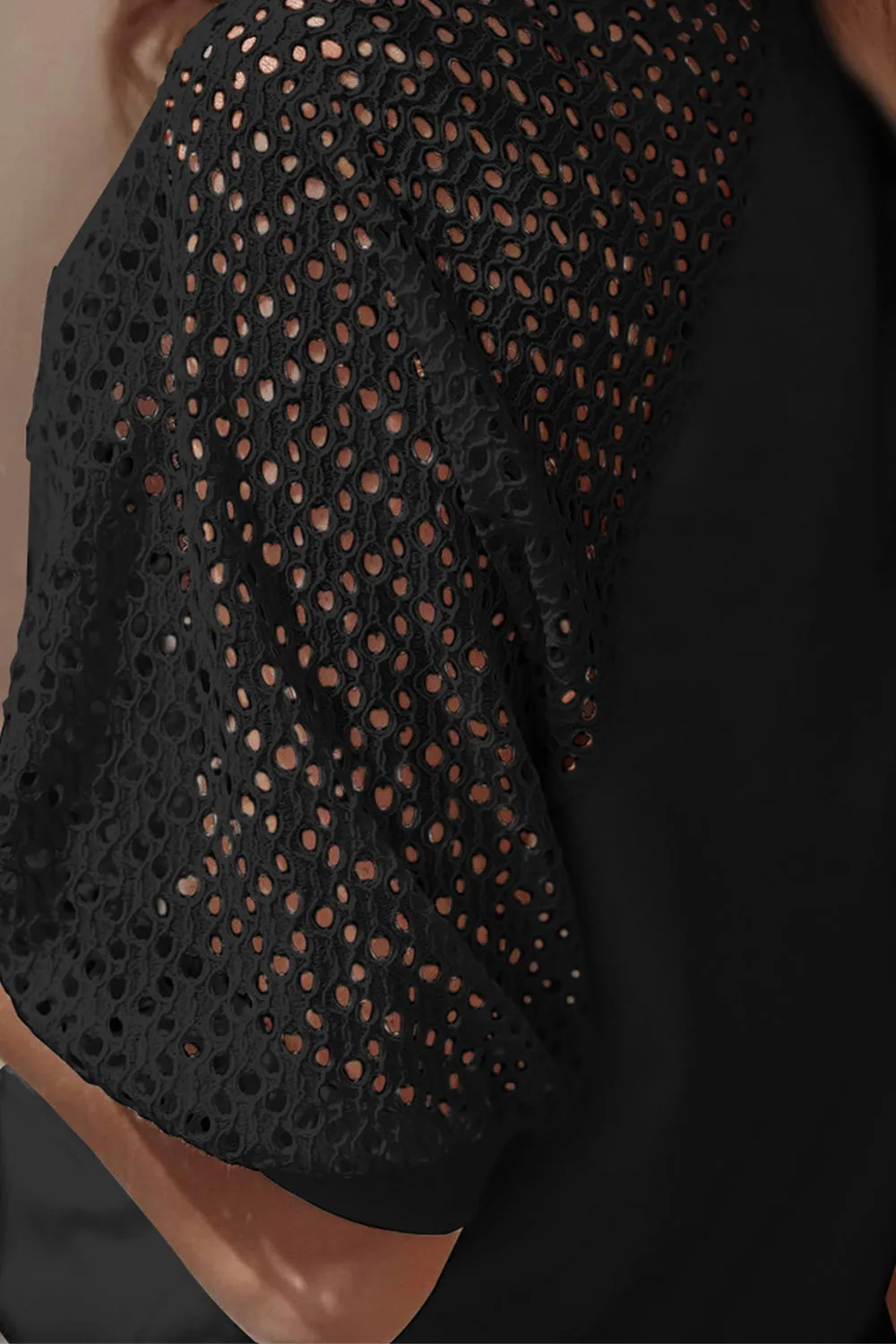 TEEK - Black Eyelet Half Sleeve Blouse