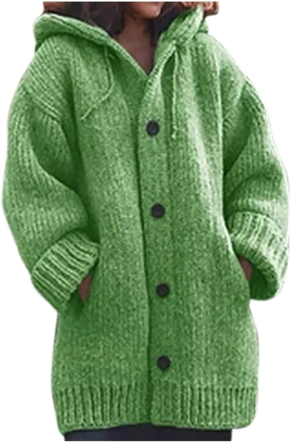 Thick Sweaters Cardigan for Women Plus Size Knitted Hooded Coat Long Sleeve Button Down Warm Jacket Hoodies with Pocket