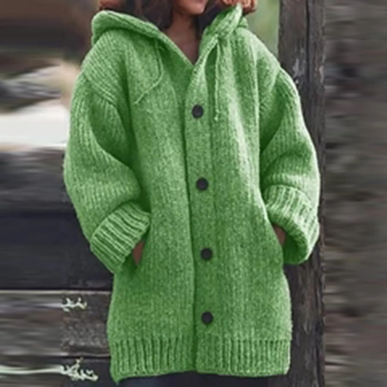 Thick Sweaters Cardigan for Women Plus Size Knitted Hooded Coat Long Sleeve Button Down Warm Jacket Hoodies with Pocket