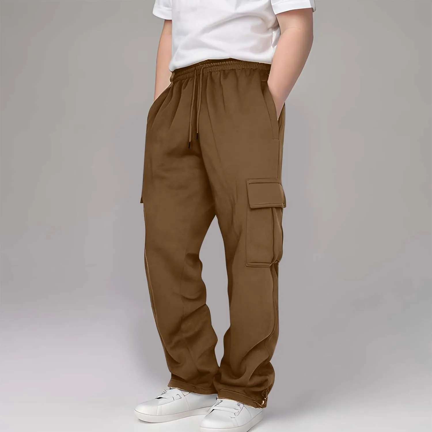 Tween Boys Cargo Pants Pull On Joggers Wide Leg Sweatpants Drawstring ounge Pants School Uniform Athletic Trousers