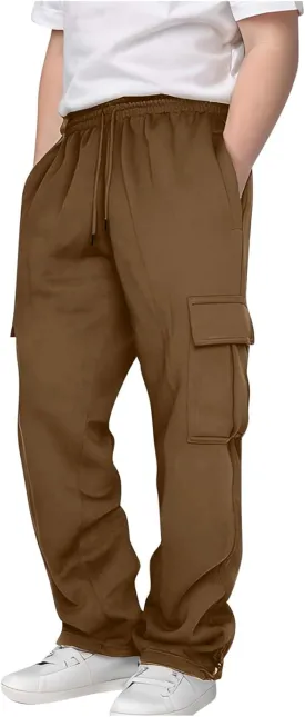 Tween Boys Cargo Pants Pull On Joggers Wide Leg Sweatpants Drawstring ounge Pants School Uniform Athletic Trousers