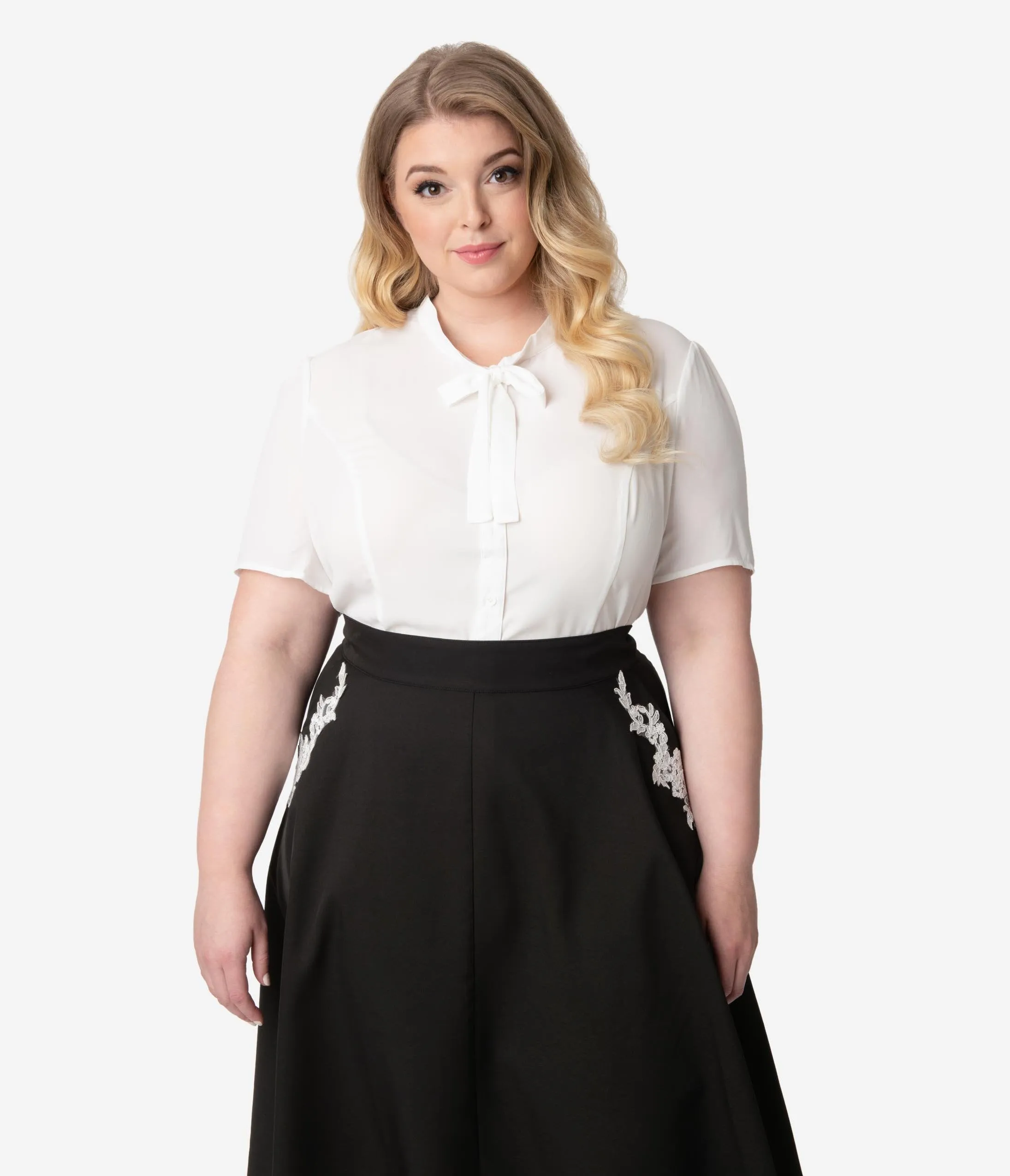Unique Vintage Plus Size 1940s Style White Elsie Blouse