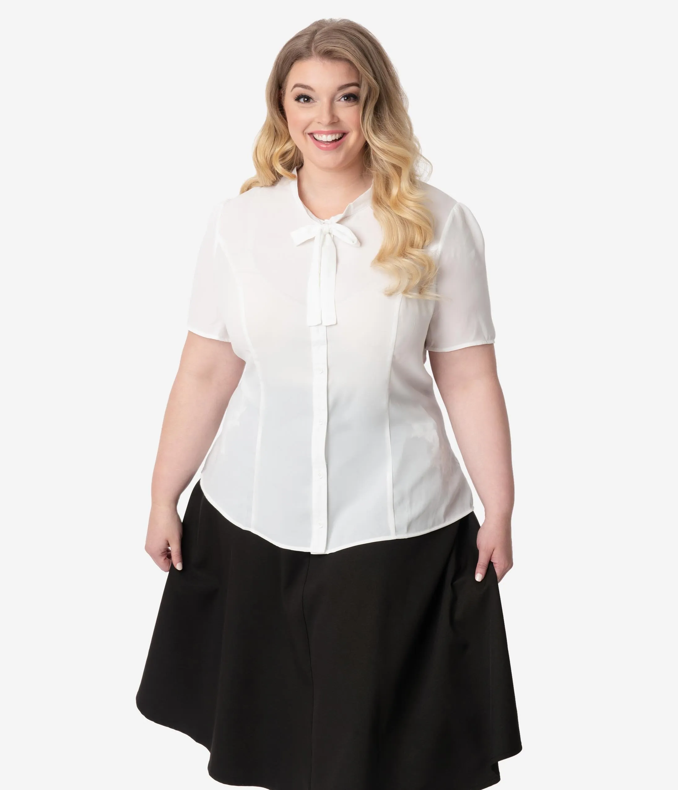Unique Vintage Plus Size 1940s Style White Elsie Blouse