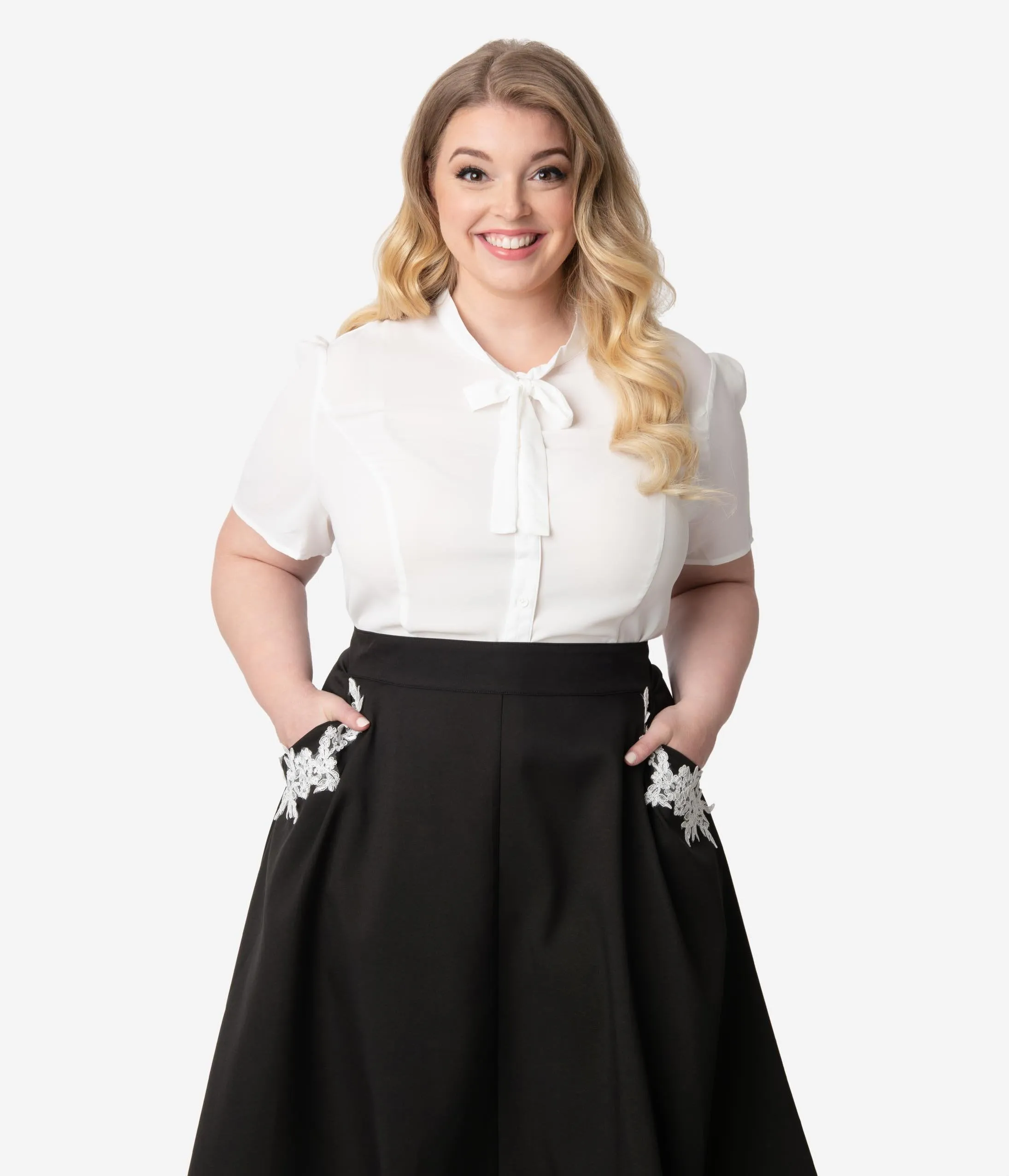 Unique Vintage Plus Size 1940s Style White Elsie Blouse