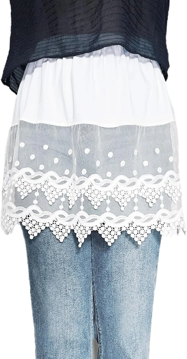 Vanrose Jan Women's Sheer Underskirt See Through Lace Trim Layering V28 Black S/M