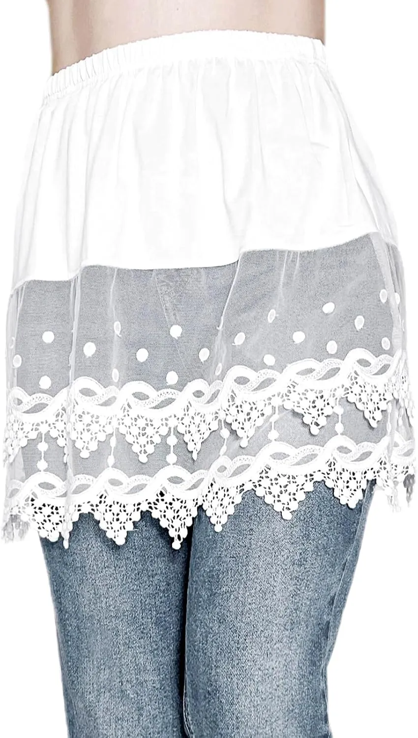 Vanrose Jan Women's Sheer Underskirt See Through Lace Trim Layering V28 Black S/M