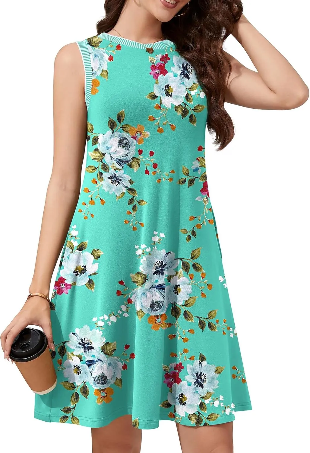 WEACZZY 2025 Summer Dresses for Women Casual Loose Fit Beach Vacation Sundress Sleeveless Crewneck Tank Dress with Pockets