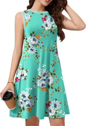 WEACZZY 2025 Summer Dresses for Women Casual Loose Fit Beach Vacation Sundress Sleeveless Crewneck Tank Dress with Pockets