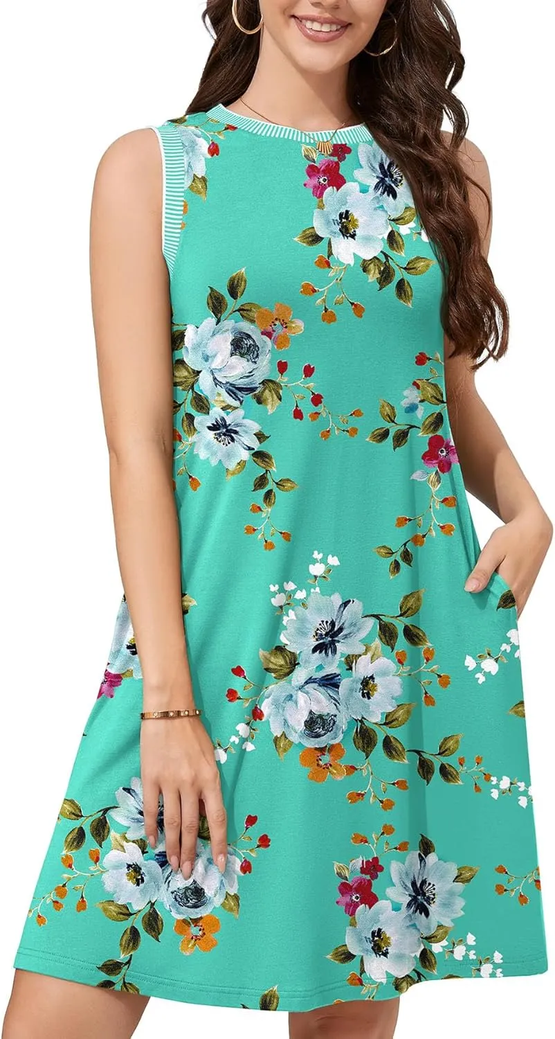 WEACZZY 2025 Summer Dresses for Women Casual Loose Fit Beach Vacation Sundress Sleeveless Crewneck Tank Dress with Pockets