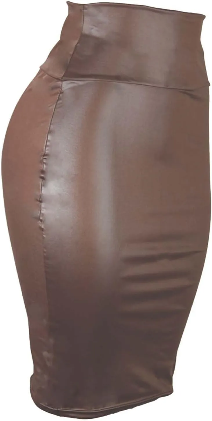 Wear to Work Pencil Skirts for Women Elastic High Waist Faux Leather Pencil Skirt Lady's Half Body Midi Hip Skirt