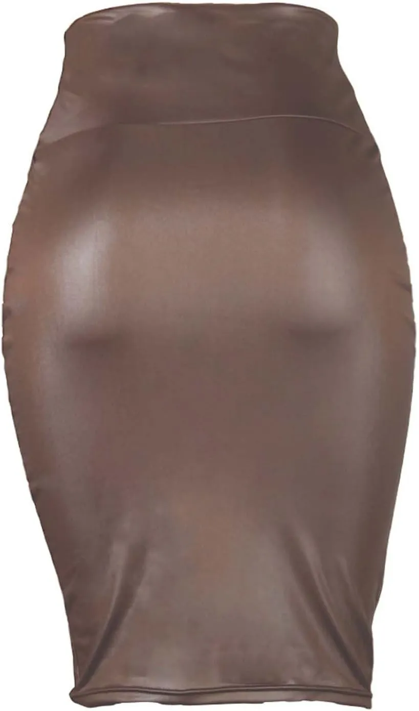 Wear to Work Pencil Skirts for Women Elastic High Waist Faux Leather Pencil Skirt Lady's Half Body Midi Hip Skirt