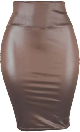 Wear to Work Pencil Skirts for Women Elastic High Waist Faux Leather Pencil Skirt Lady's Half Body Midi Hip Skirt