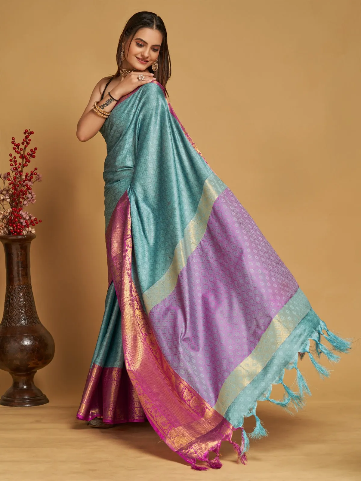 Women Party Wear Designer Sky Blue Colour Banarasi Silk Saree Collection