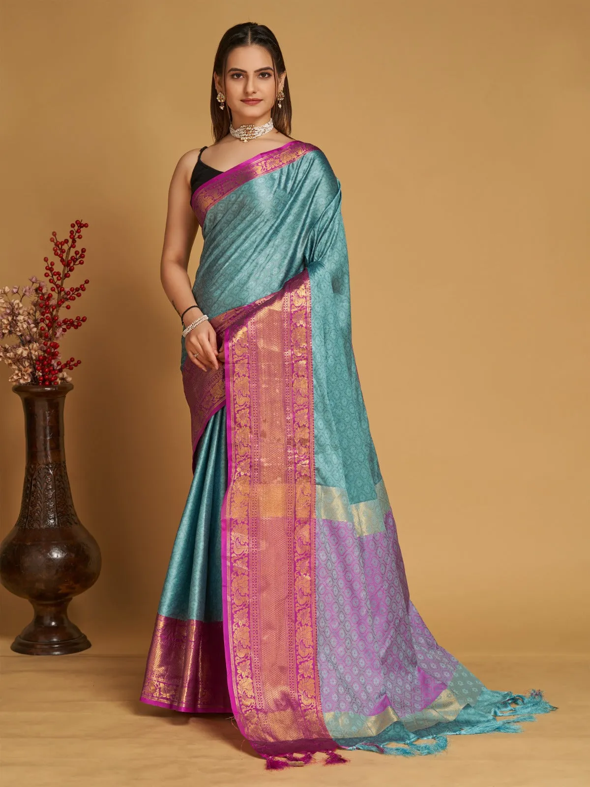 Women Party Wear Designer Sky Blue Colour Banarasi Silk Saree Collection