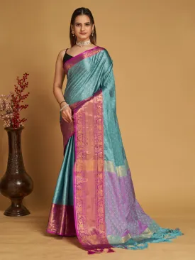 Women Party Wear Designer Sky Blue Colour Banarasi Silk Saree Collection