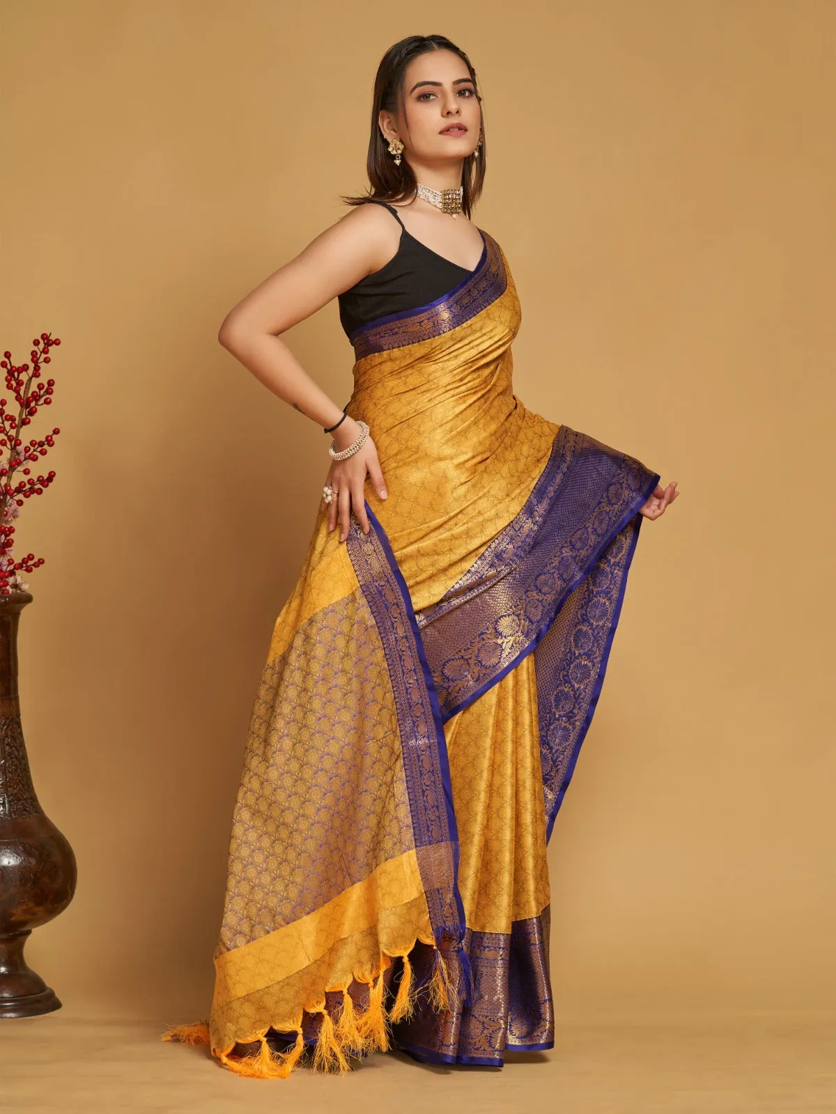 Women Party Wear Designer Yellow Colour Banarasi Silk Saree Collection