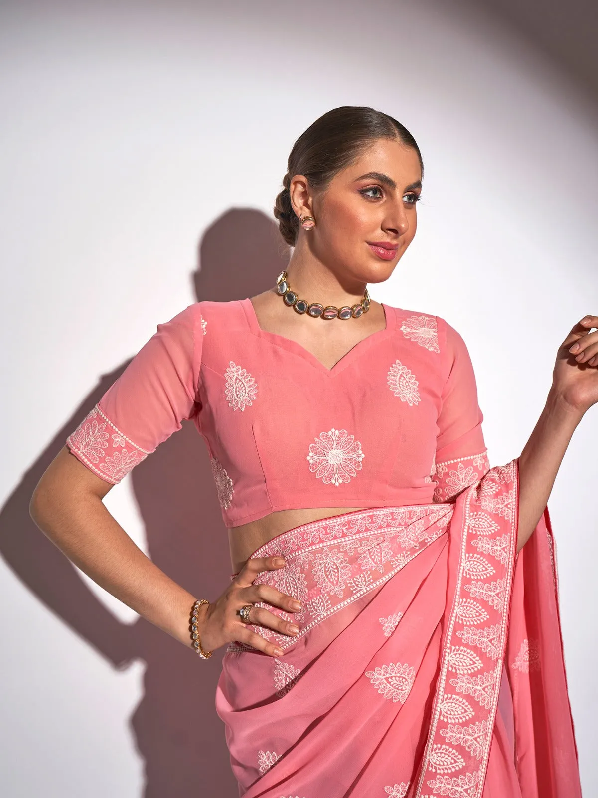 Women Party Wear Embroidery Worked Saree with Un Stitched Blouse