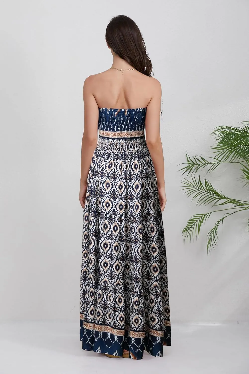 Women Strapless A Line Maxi Dress Tube Top Backless Casual Summer Dress