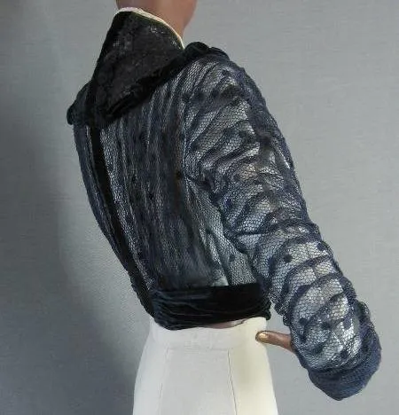 Women's Antique Bodice Vintage Edwardian 1900s Velvet Lace Net Formal Extra Small to Small VFG
