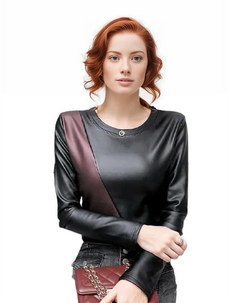 Women's Autumn Long Sleeve Genuine Leather Blouse