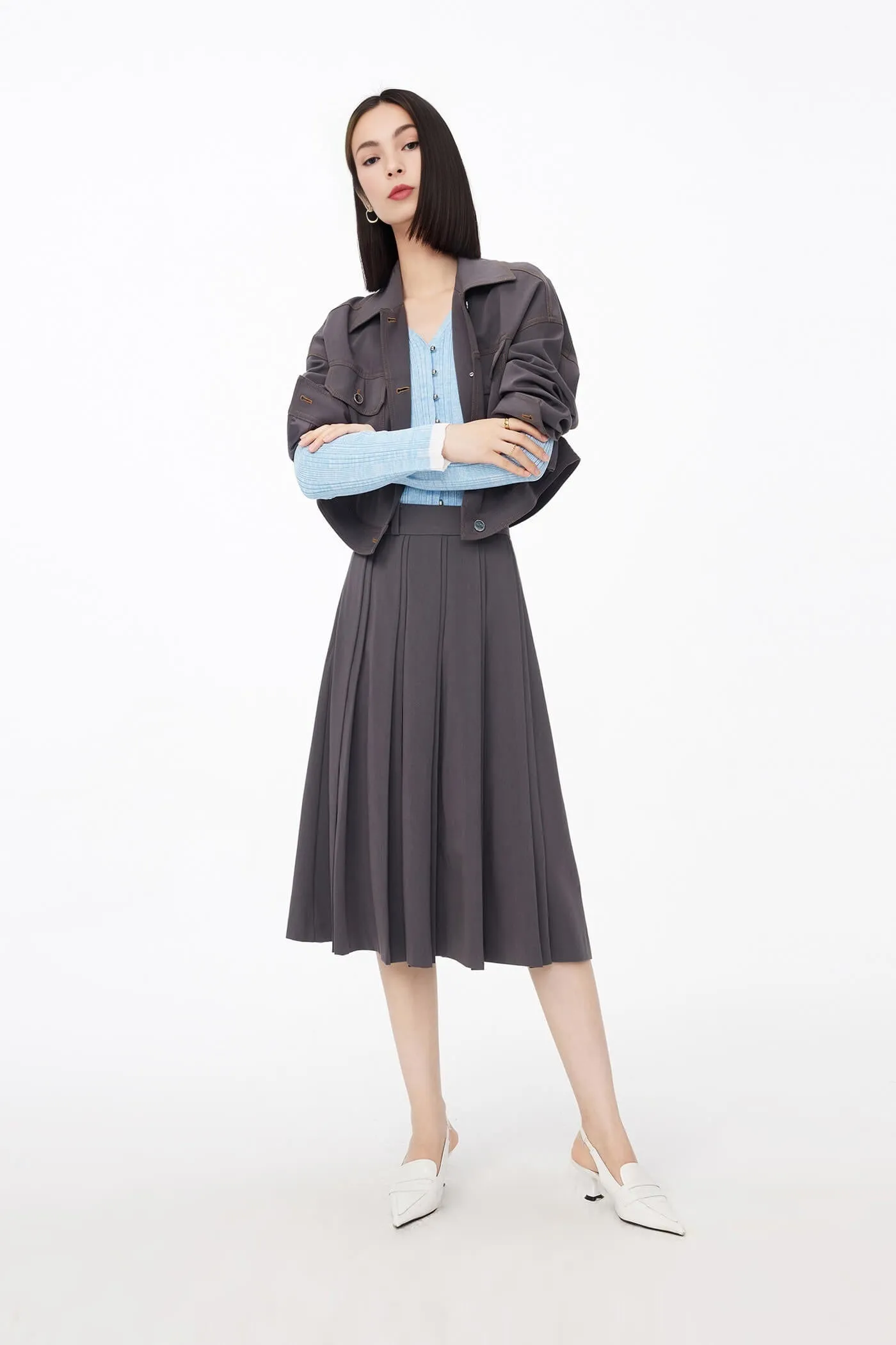 Workwear Style Loose Short Blouse