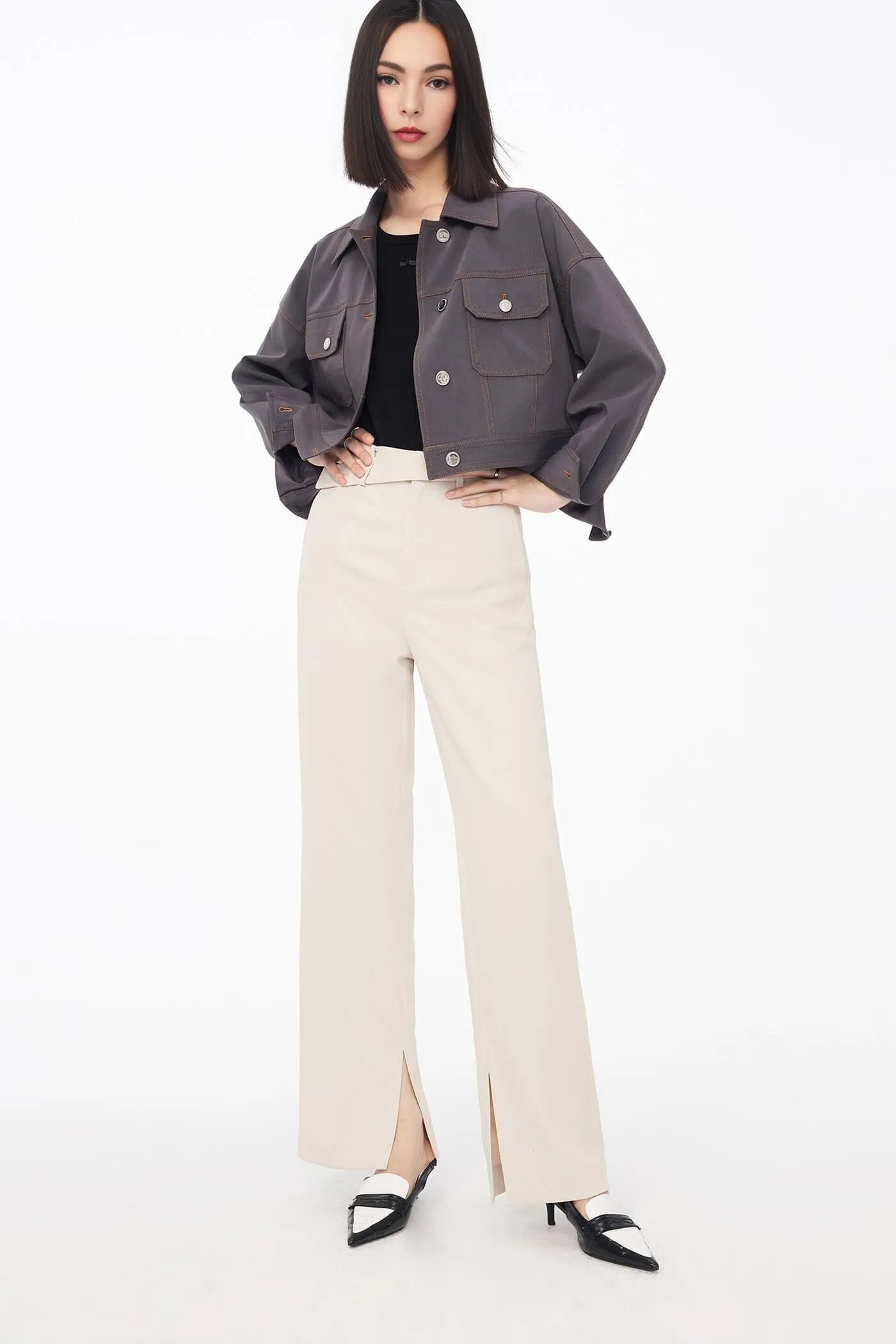 Workwear Style Loose Short Blouse